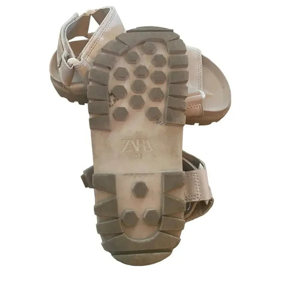 Zara Tan Strappy Adjustable Velcro Open Toe Flat Sandals Size 31 - Picture 3 of 5